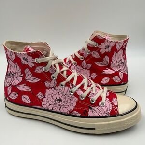 Converse Chuck 70 Hi Red Pink Floral Print Sneakers 568373C Womens 10.5 High Top